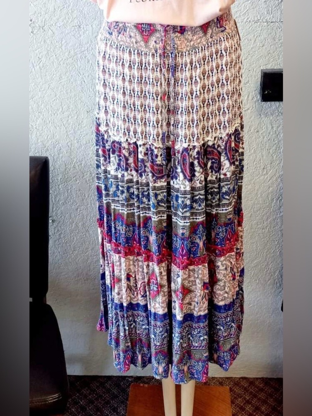 Westport Multicolor Boho Tiered Midi Skirt - Paisley & Geometric Print